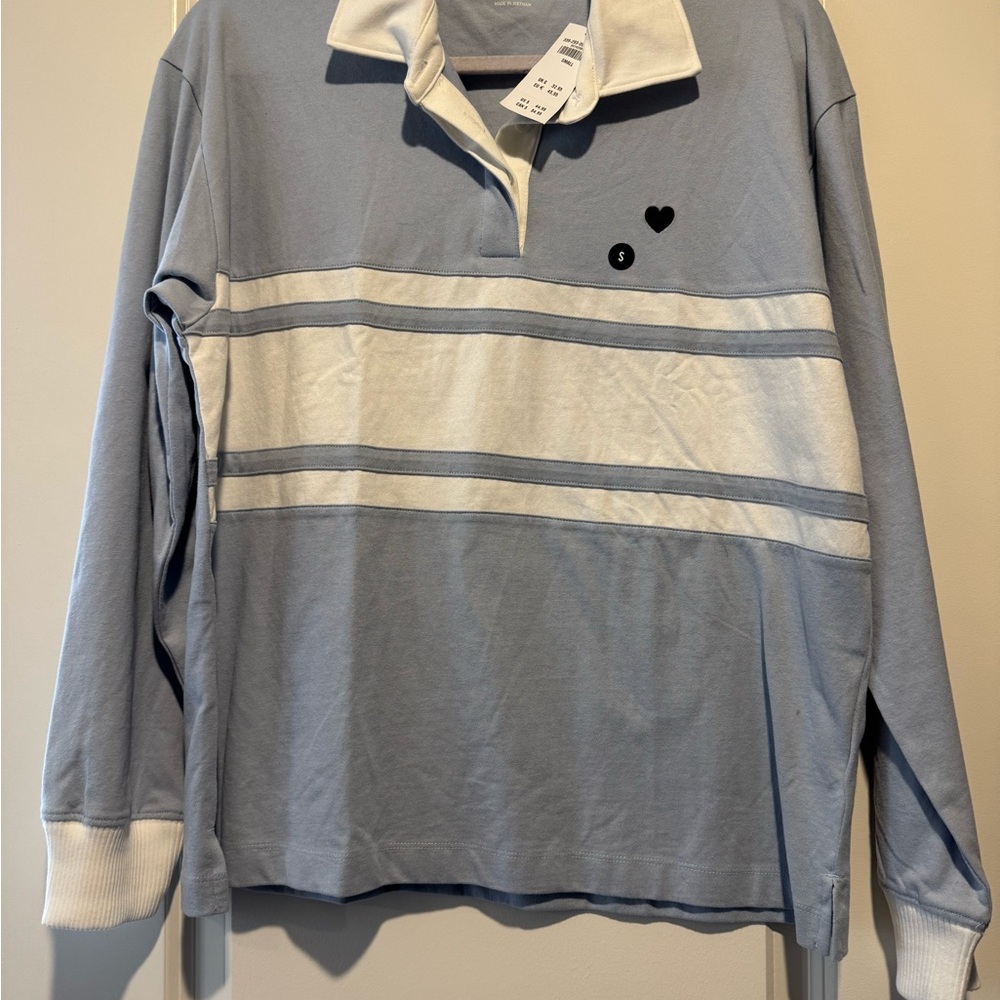 Hollister Light Blue and White Polo Shirt